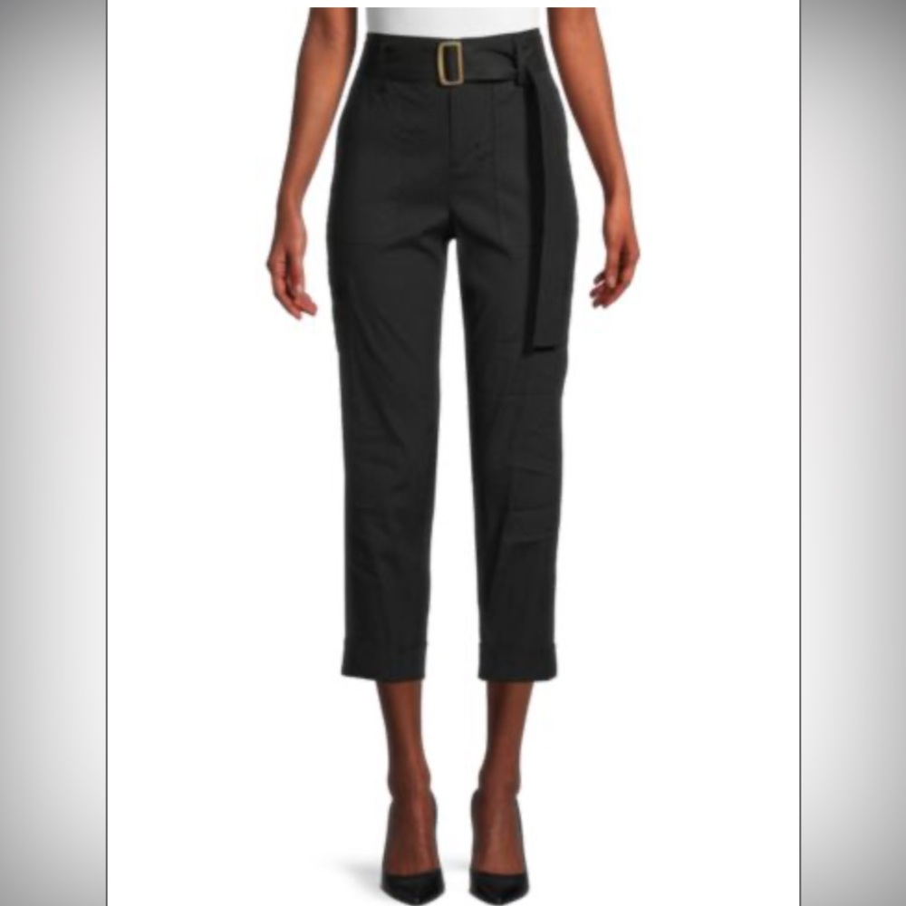 Vince. Black linen blend belted pants slacks size Medium
